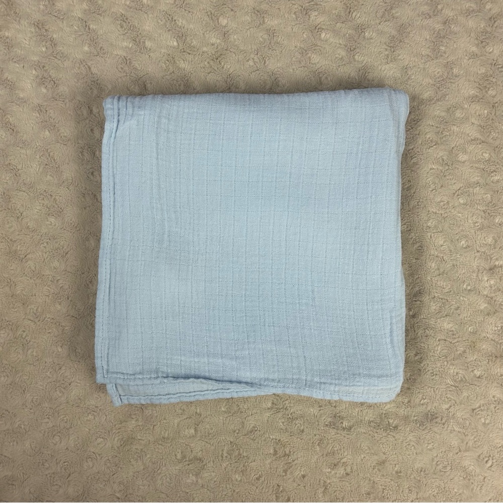 Nuby Solid Light Blue Baby Swaddle Blanket Muslin Cotton Thin